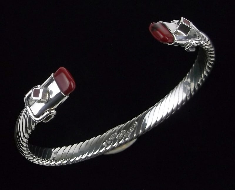 Mint Vint Very Thick Heavy Taxco Sterling Red Jasper Cuff Bracelet (1 of 6)