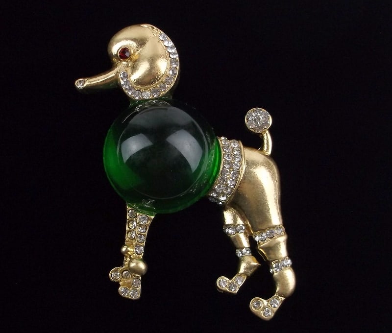 Big Mint Enameled Jelly Belly Rhinestone Poodle Brooch Dog: Mint Condition, In Like New Condition, Perfect