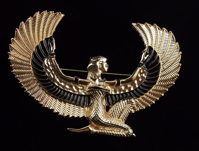 Big Mint enameled Egyptian Isis Winged Goddess Brooch: Mint Condition, In Like New Condition, Perfect