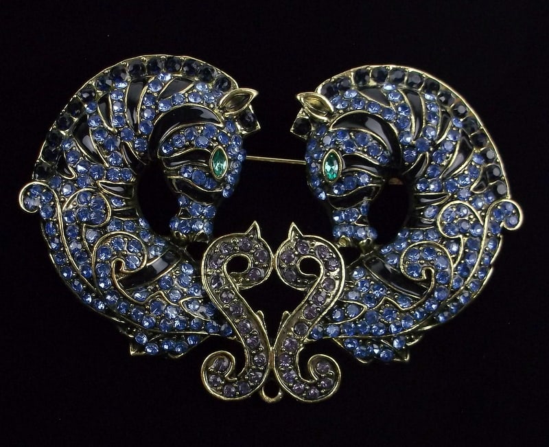 Big Mint Enameled Rhinestone Double Zebra Brooch (1 of 2)