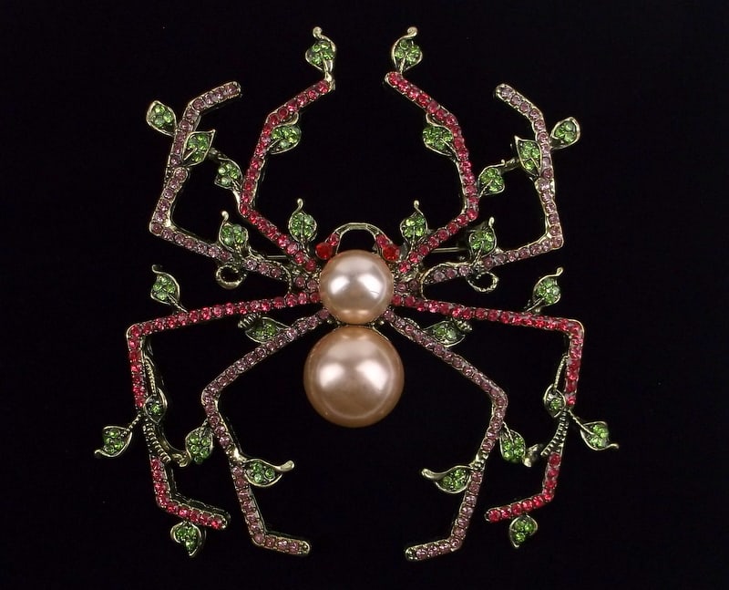 Huge Mint Enameled Rhinestone Spider Brooch (1 of 2)