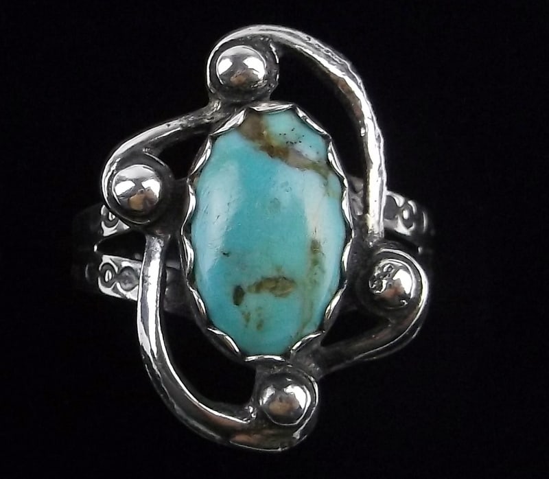 Mint 1950s Maisels Navajo Sterling Silver Turquoise Ring 7 (1 of 4)