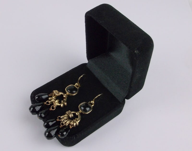 New Vintage Boxed Barse Gold Over Sterling Onyx Earrings (1 of 4)
