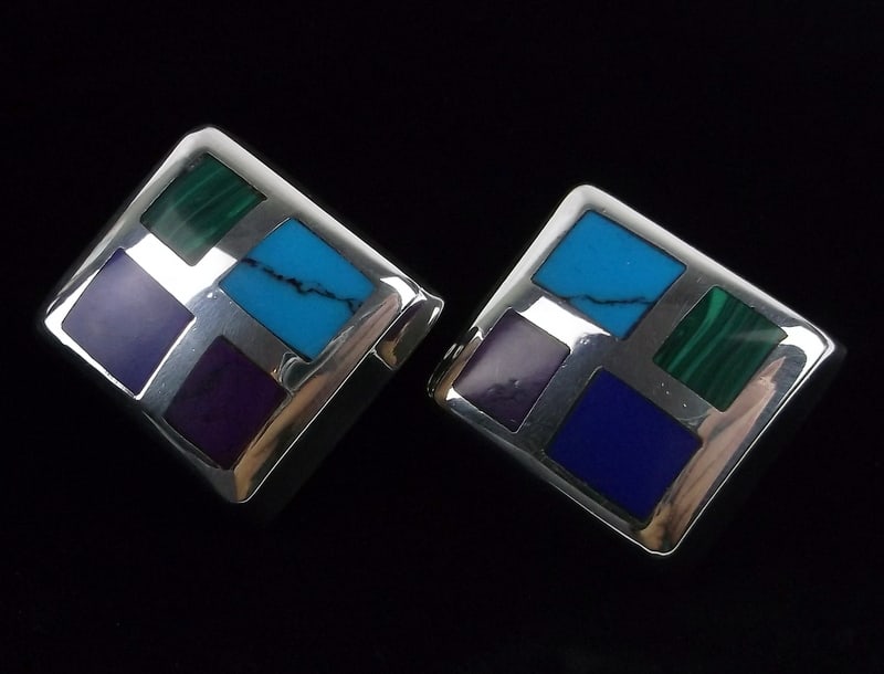 Big Mint Heavy Vin Taxco Sterling Silver Turquoise Earrings (1 of 3)