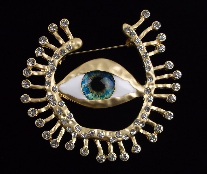 Mint Enameled Crystal Rhinestone All Seeing Eye Brooch: Mint Condition, In Like New Condition, Perfect