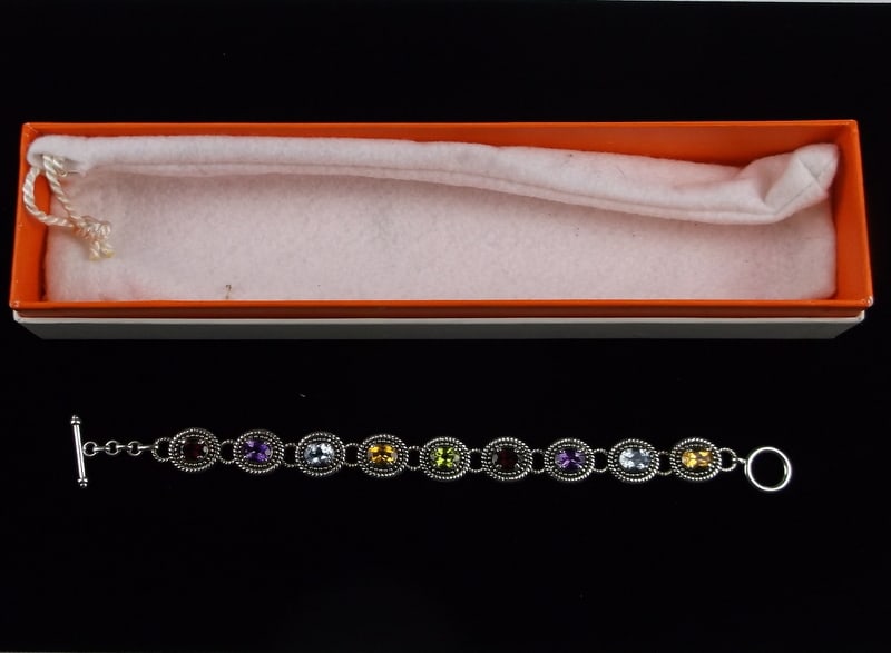 New Boxed Big Heavy Sterling Silver Gemstone Bracelet 8" (1 of 7)