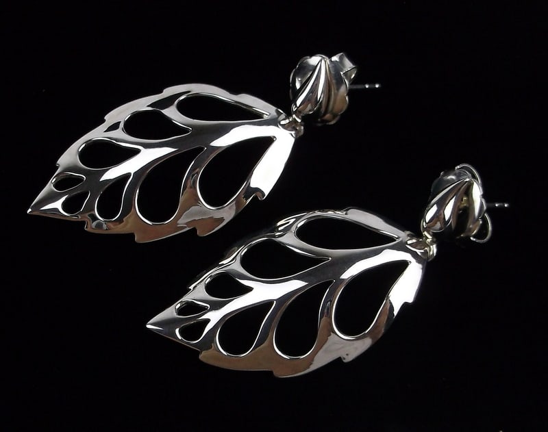 New Vintage Sterling Silver Big Leaf Drop Earrings Designer (1 of 3)