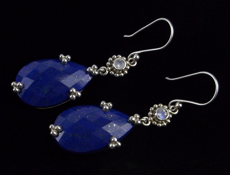 Big New Vint Designer Sterling Silver Lapis Earrings Moonstone (1 of 3)