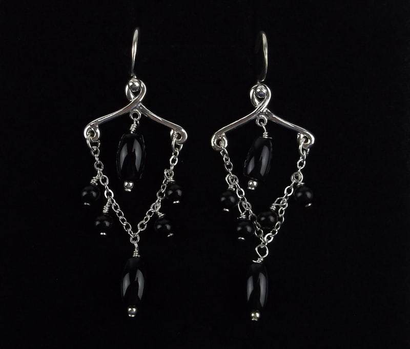 New Vintage Barse Sterling Silver Onyx Drop Earrings (1 of 3)