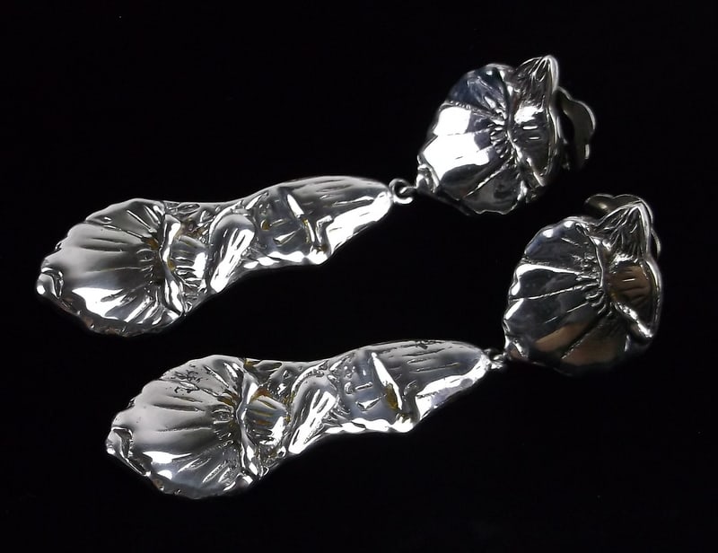 Big Mint Vint Heavy Sterling Silver Drop Earrings Designer Signed (1 of 4)