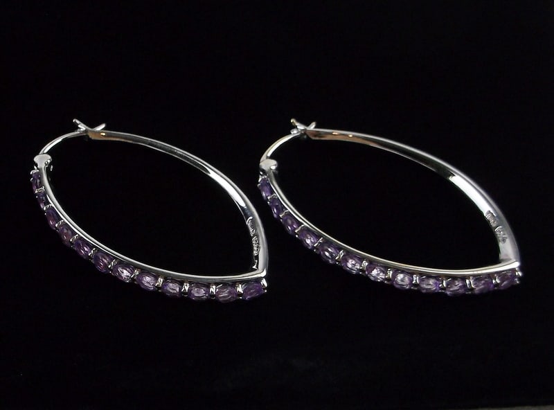 New Big Sterling Silver Designer Amethyst Hoop Earrings (1 of 5)
