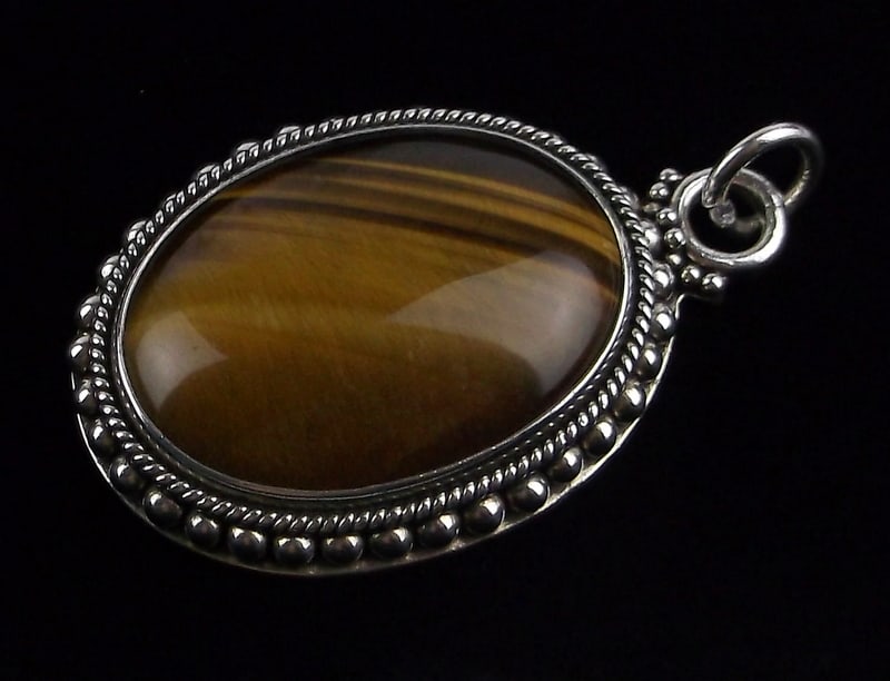 New Boxed Heavy Designer Sterling Tigers Eye Pendant (1 of 3)