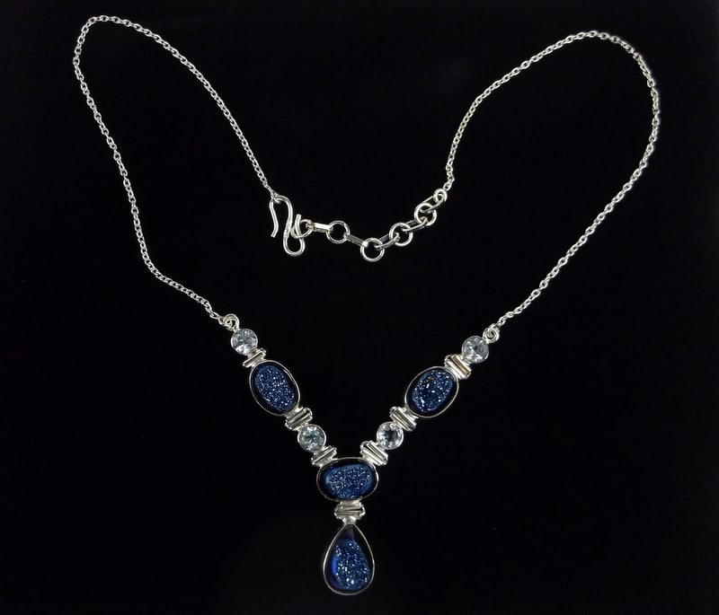 New Tagged Sterling Silver Blue Topaz Druzy Necklace 18" (1 of 4)