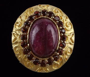 New Designer Elegant Gold Over Sterling Ruby Garnet Ring 10: Solid Sterling Silver Guaranteed, in Brand New Never Worn Condition.