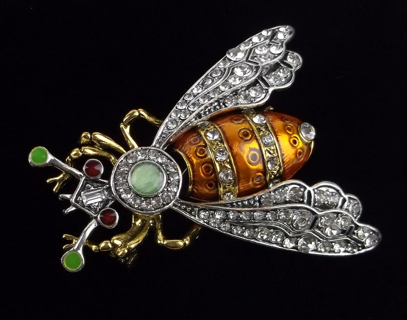 Big Mint Enameled Rhinestone Bee Insect Brooch (1 of 2)