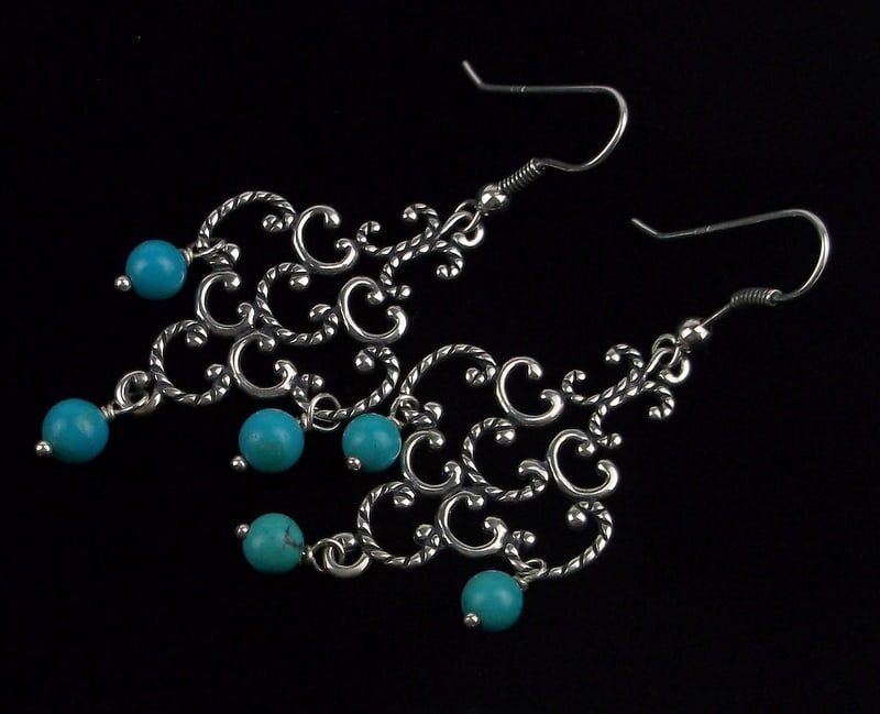 New Carolyn Pollack Sterling Silver Turquoise Drop Earrings (1 of 3)