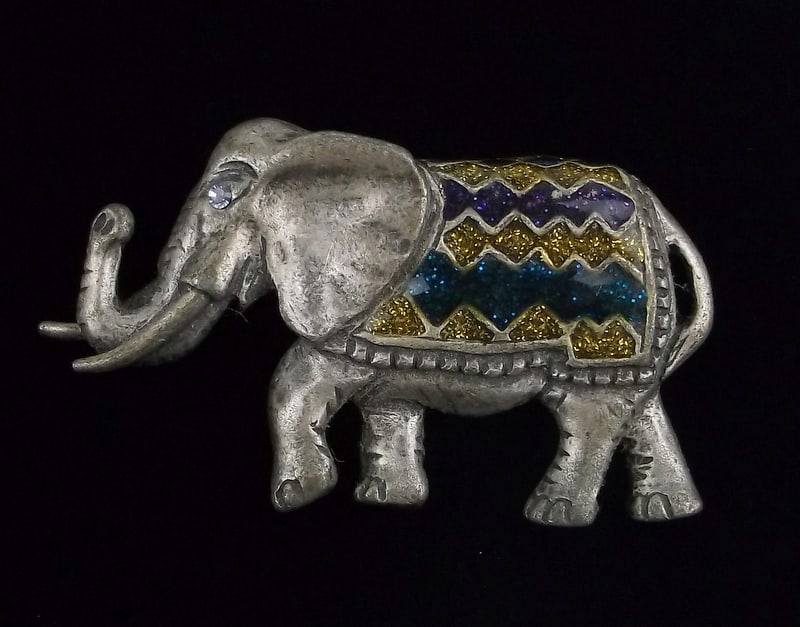 Mint Vint Enameled Rhinestone Bali Elephant Brooch (1 of 3)