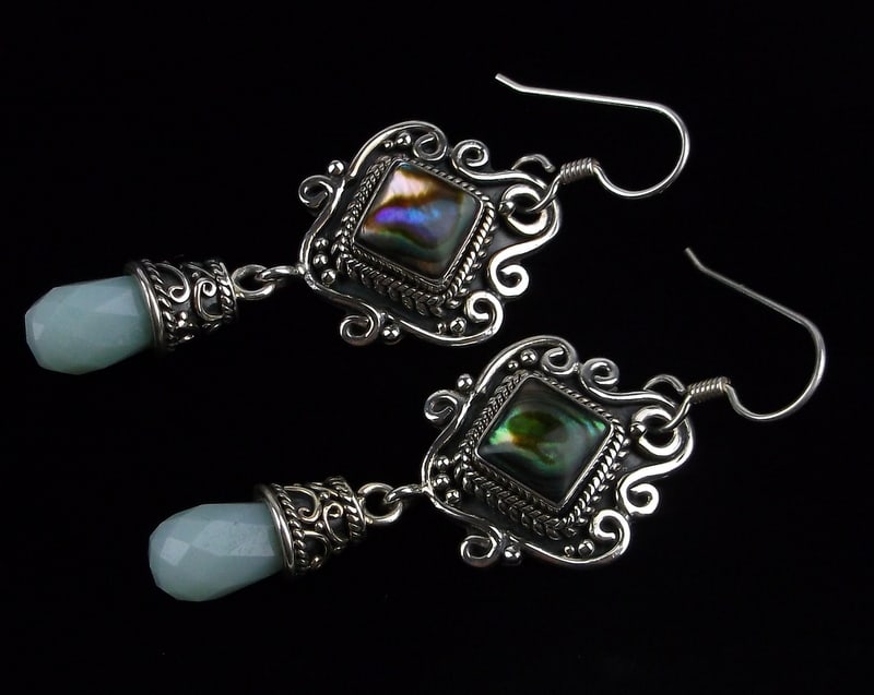 New Boxed Designer Sterling Silver Larimar Abalone Earrings (1 of 3)