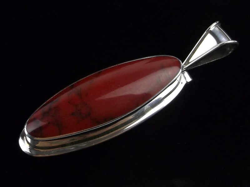 New Boxed Heavy Taxco Sterling Silver Red Jasper Pendant (1 of 3)