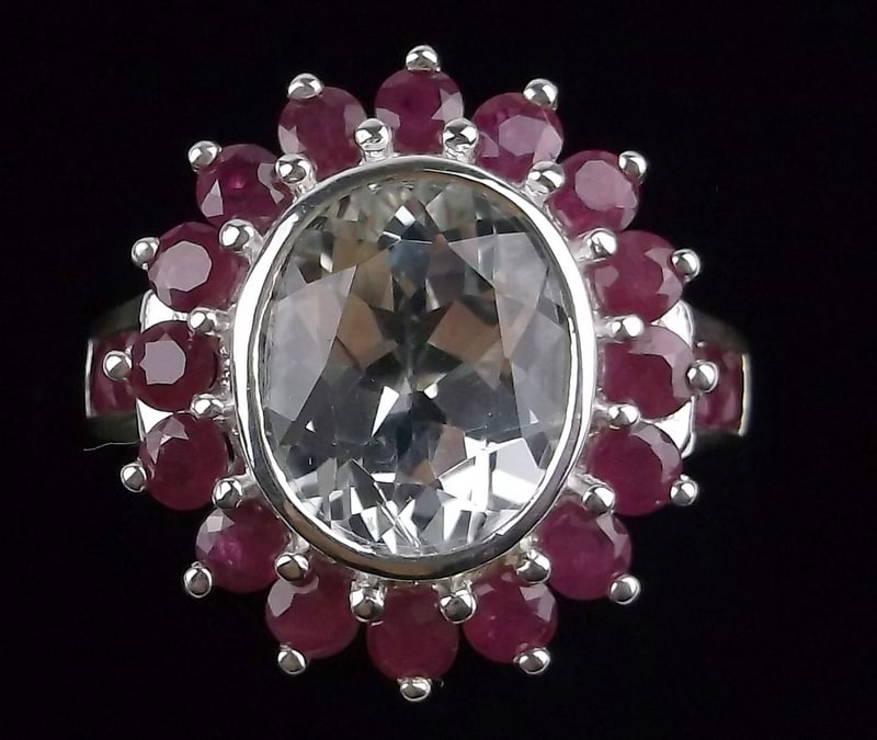 New Big Designer Sterling Silver Ruby Aquamarine Ring 10 (1 of 4)