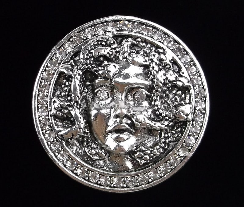 Mint Enameled Rhinestone Medusa Snake Brooch (1 of 2)