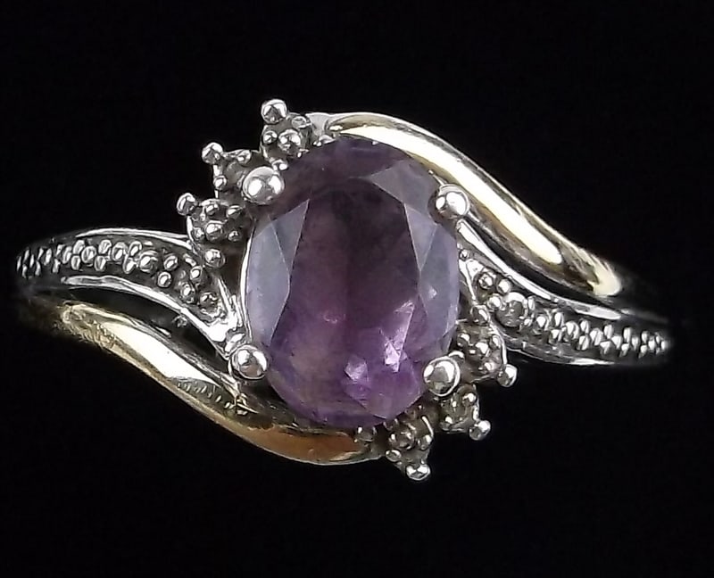 Mint Sterling Silver 10kt Gold Amethyst Diamond Ring 7 (1 of 3)