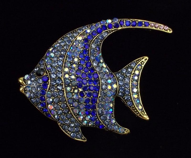 Big Mint Enameled Rhinestone Tropical Fish Brooch (1 of 2)