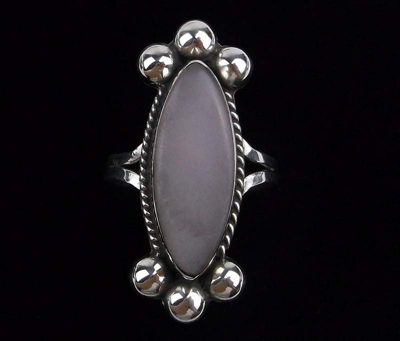 Mint Vint 1970s Taxco Sterling Silver MOP Ring 7 TD25 (1 of 3)