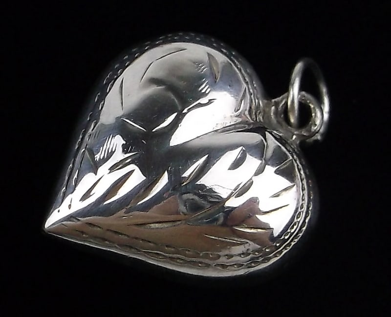Mint Vintage Sterling Silver Puffy Heart Pendant: Guaranteed Solid 925 Sterling Silver, in Excellent Condition