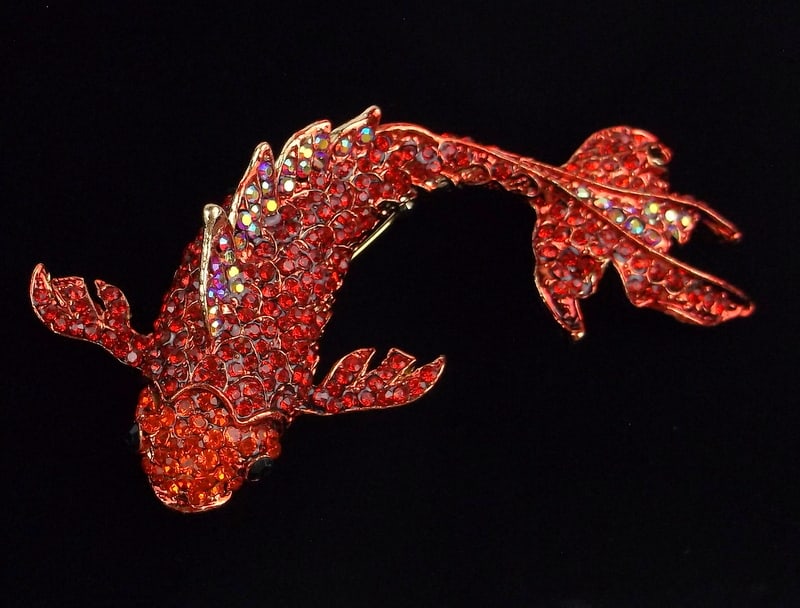 Big Mint Enameled Rhinestone Koi Fish Brooch (1 of 2)