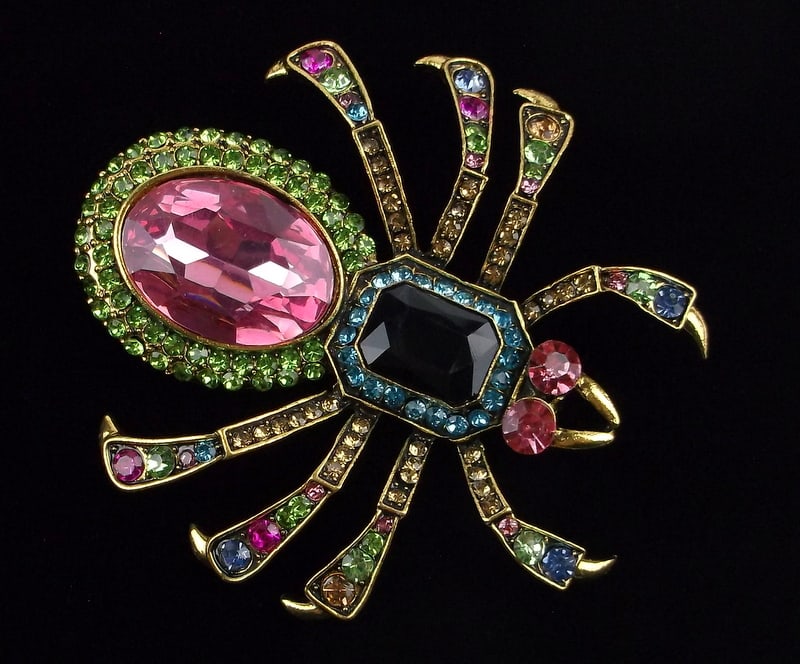 Big Mint Enameled Rhinestone Spider Brooch (1 of 2)
