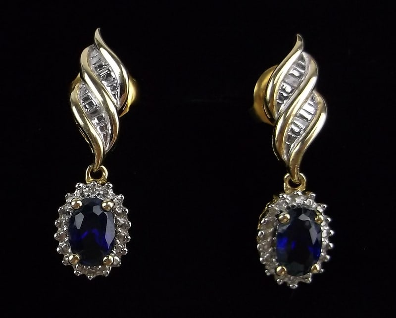 Mint Vint Gold Over Sterling Diamond Sapphire Earrings (1 of 2)