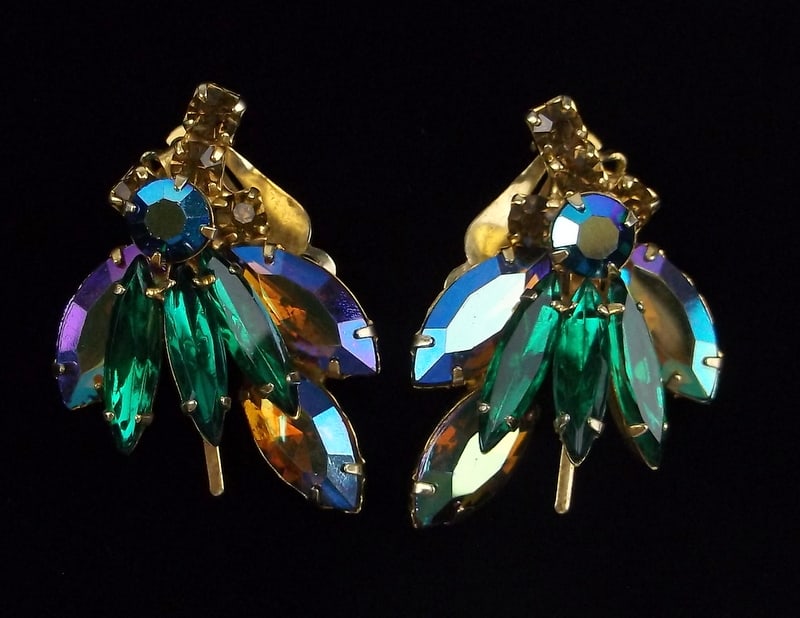 Stunning 1960s Juliana Rhinestone Starburst Earrings: excellent condition