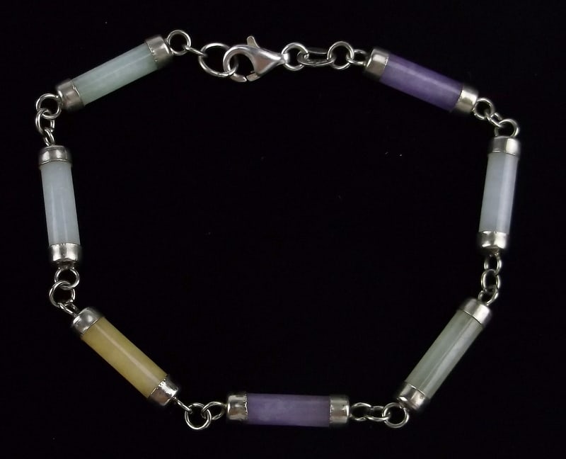 Mint Vint Sterling Silver Genuine Jade Bracelet 7.5" (1 of 2)