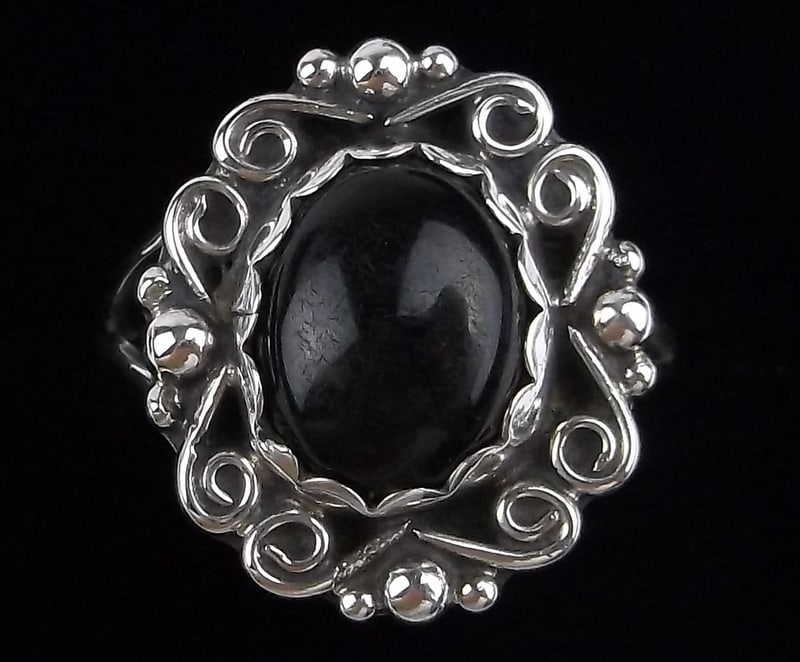 Mint 1960s Navajo Sterling Silver Onyx Ring 6 Signed IG (1 of 3)