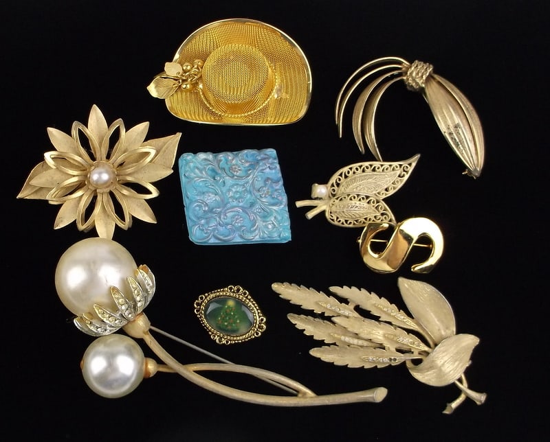 Vint 1940s-70s Mixed Rhinestone Brooch Lot (1 of 2)
