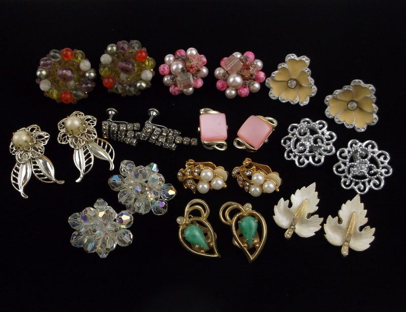 Vint 1940s-70s Rhinestone Earrings Sets Lot Germany More: a Nice Mixed Lot of the Titled Jewelry, You get all pieces shown