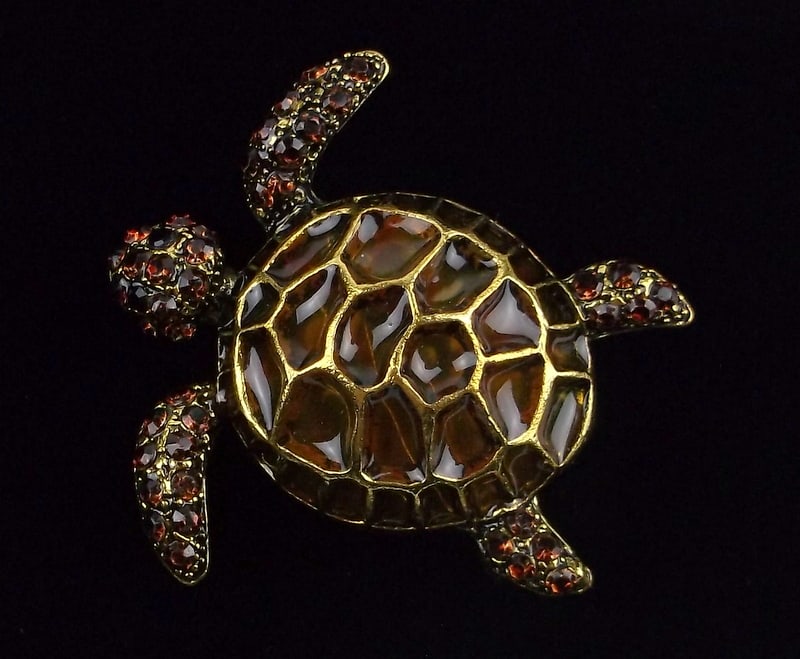 Mint Enameled Rhinestone Sea Turtle Brooch (1 of 2)