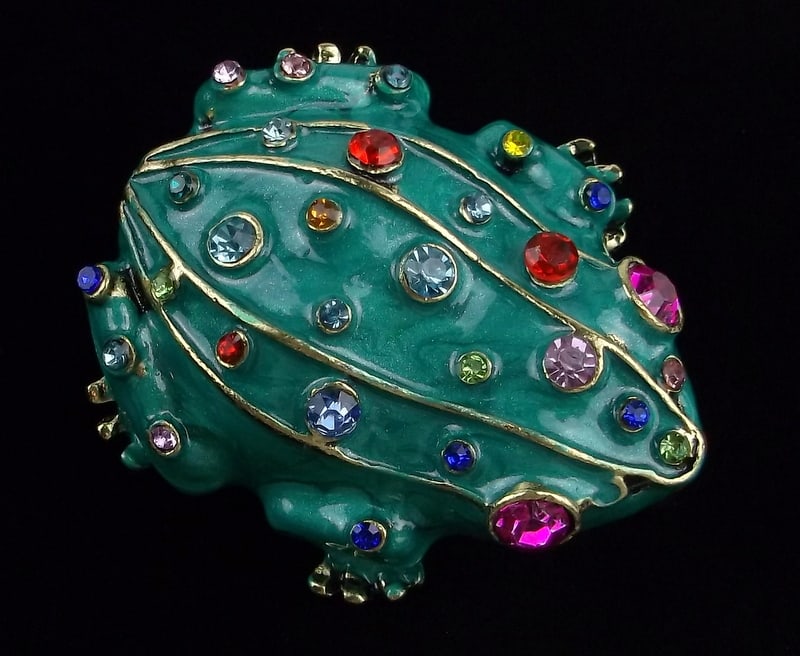 Big Mint Enameled Rhinestone Frog Toad Brooch (1 of 2)