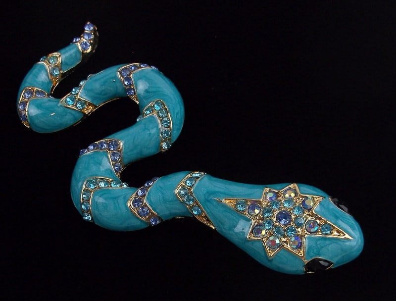 Big Mint Enameled Rhinestone Snake Brooch Astrological (1 of 2)