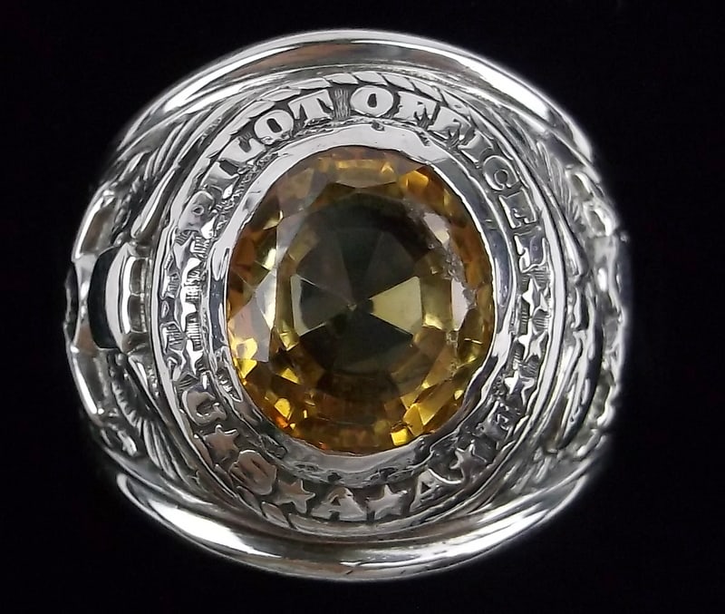 Mint WWII 1940s USAF Sterling Pilot Officer Sapphire Ring 9.5 (1 of 8)