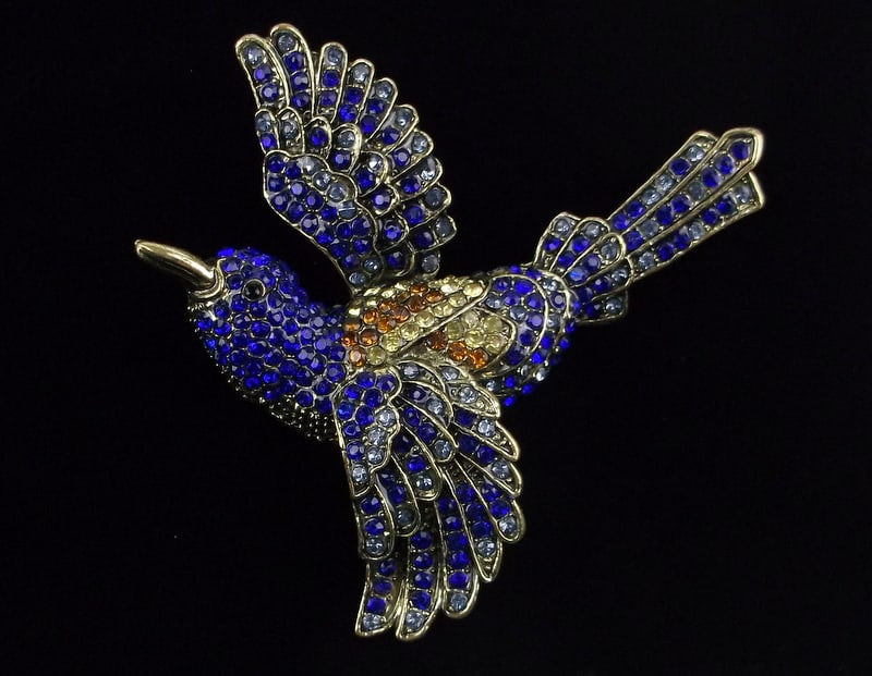 Mint Enameled Rhinestone Bird Brooch (1 of 2)