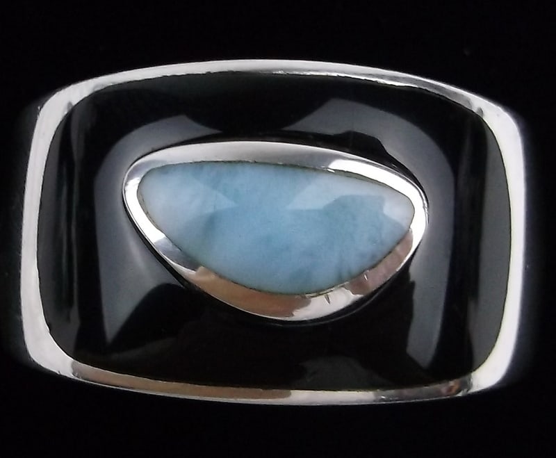 Huge New Boxed Designer Sterling Silver Larimar Onyx Ring 13 (1 of 5)