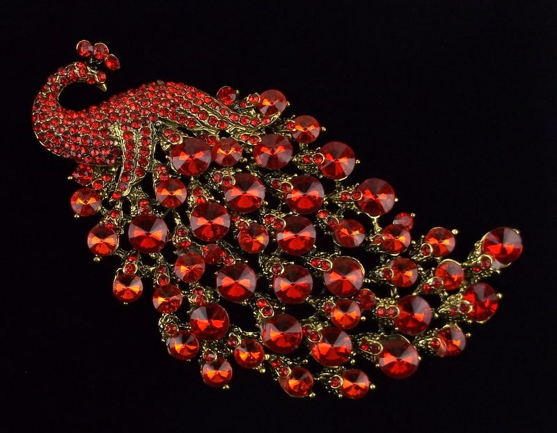 Mint Huge Enameled Rhinestone Peacock Brooch (1 of 2)