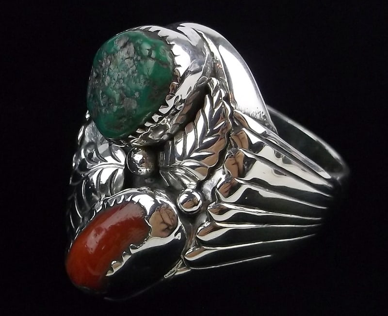 HUGE Heavy Vint Navajo Sterling Turquoise Mens Ring 13 (1 of 7)