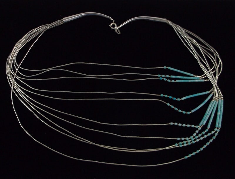 Stunning Signed Navajo Sterling Turquoise 10 Row Necklace 20" (1 of 4)