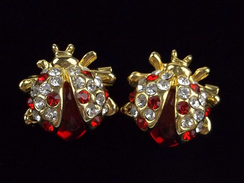 2 New Vint Jelly Belly Rhinestone Ladybug Brooch Set (1 of 3)