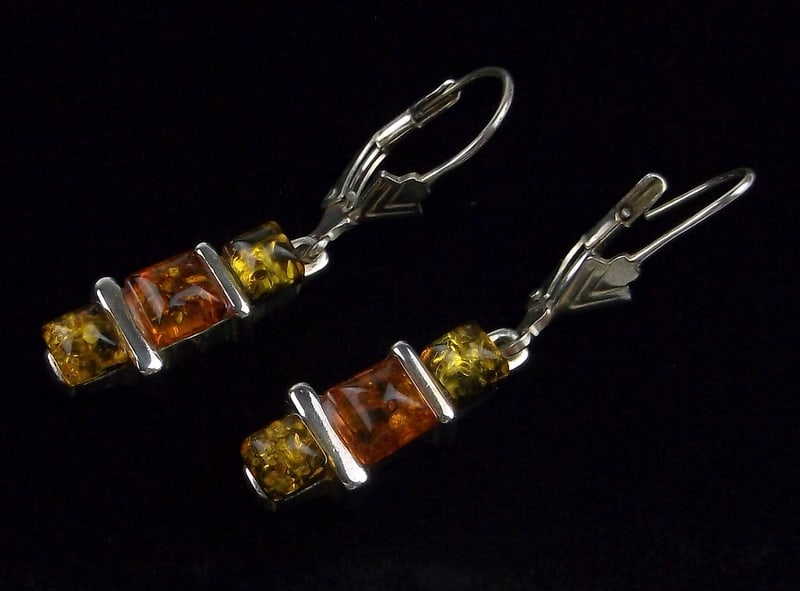 Mint Sterling Silver Genuine Healing Amber Drop Earrings (1 of 2)