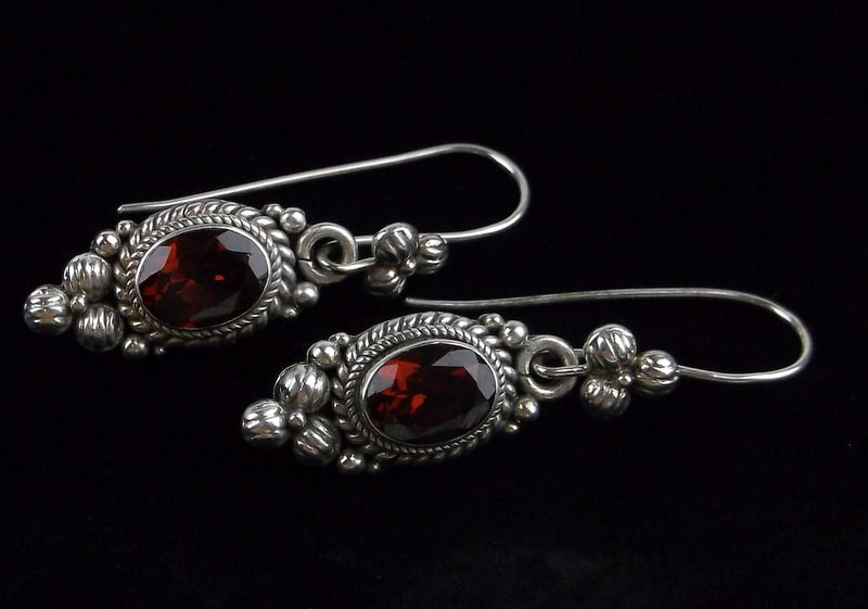 Mint Vintage Heavy Designer Sterling Silver Garnet Earrings (1 of 2)