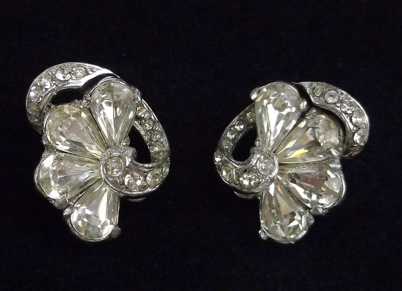 Mint 1940s Eisenberg Crystal Rhinestone Earrings Set (1 of 3)